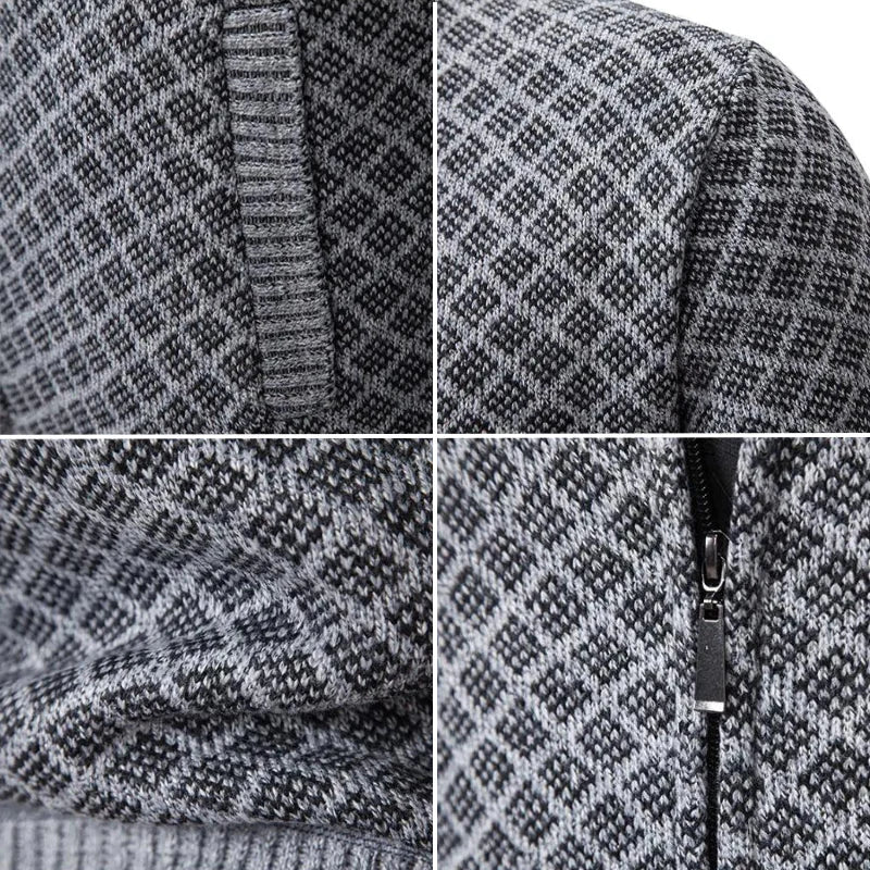 Men's Stylish Argyle Zip Longline Knit Cardigan