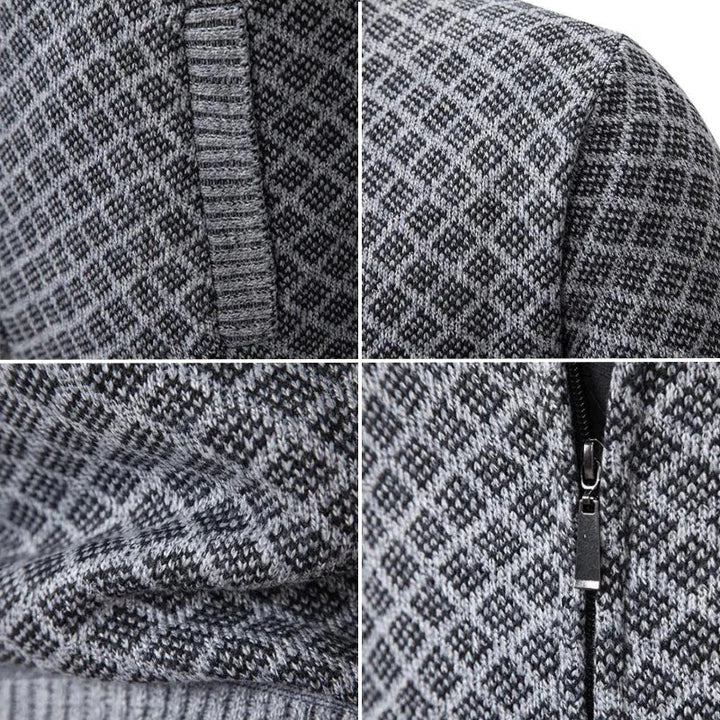 Men's Stylish Argyle Zip Longline Knit Cardigan