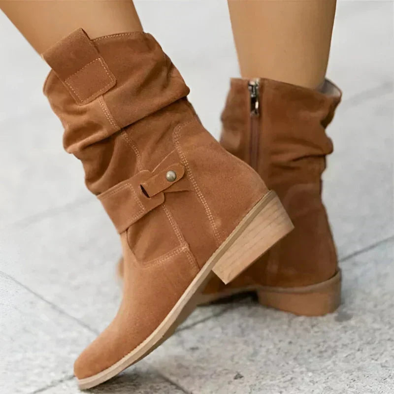 Women's Stylish Brown Suede Heeled Ankle Boots