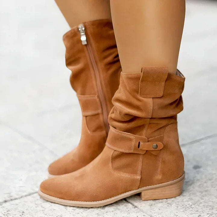Women's Stylish Brown Suede Heeled Ankle Boots