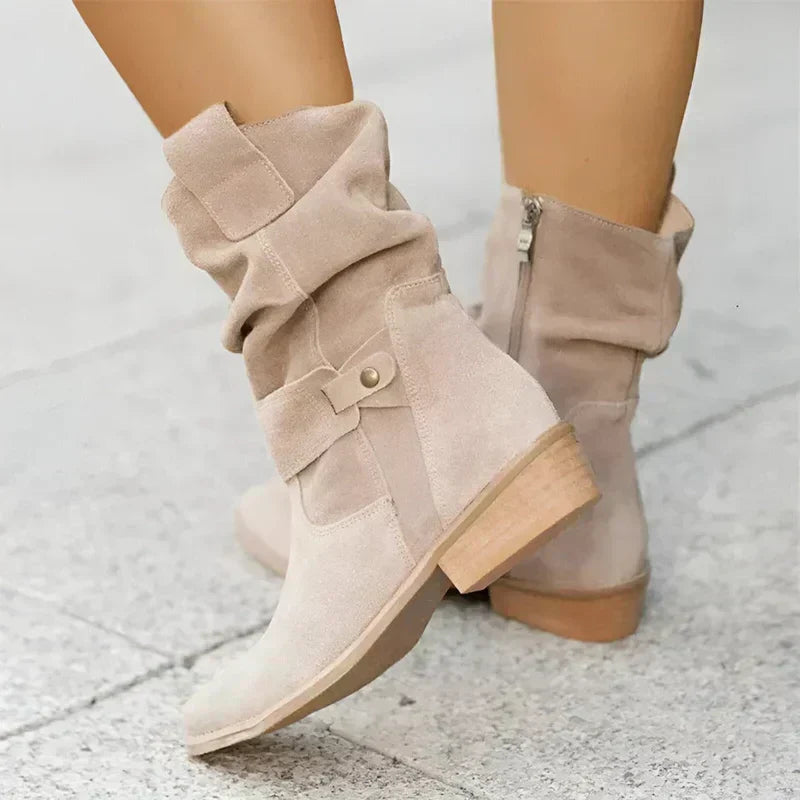 Women's Stylish Brown Suede Heeled Ankle Boots