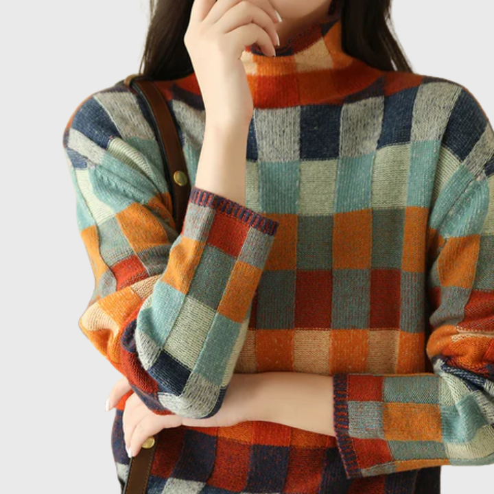 Women's Graceful Crew Neck Jumper with Color-Block Pattern