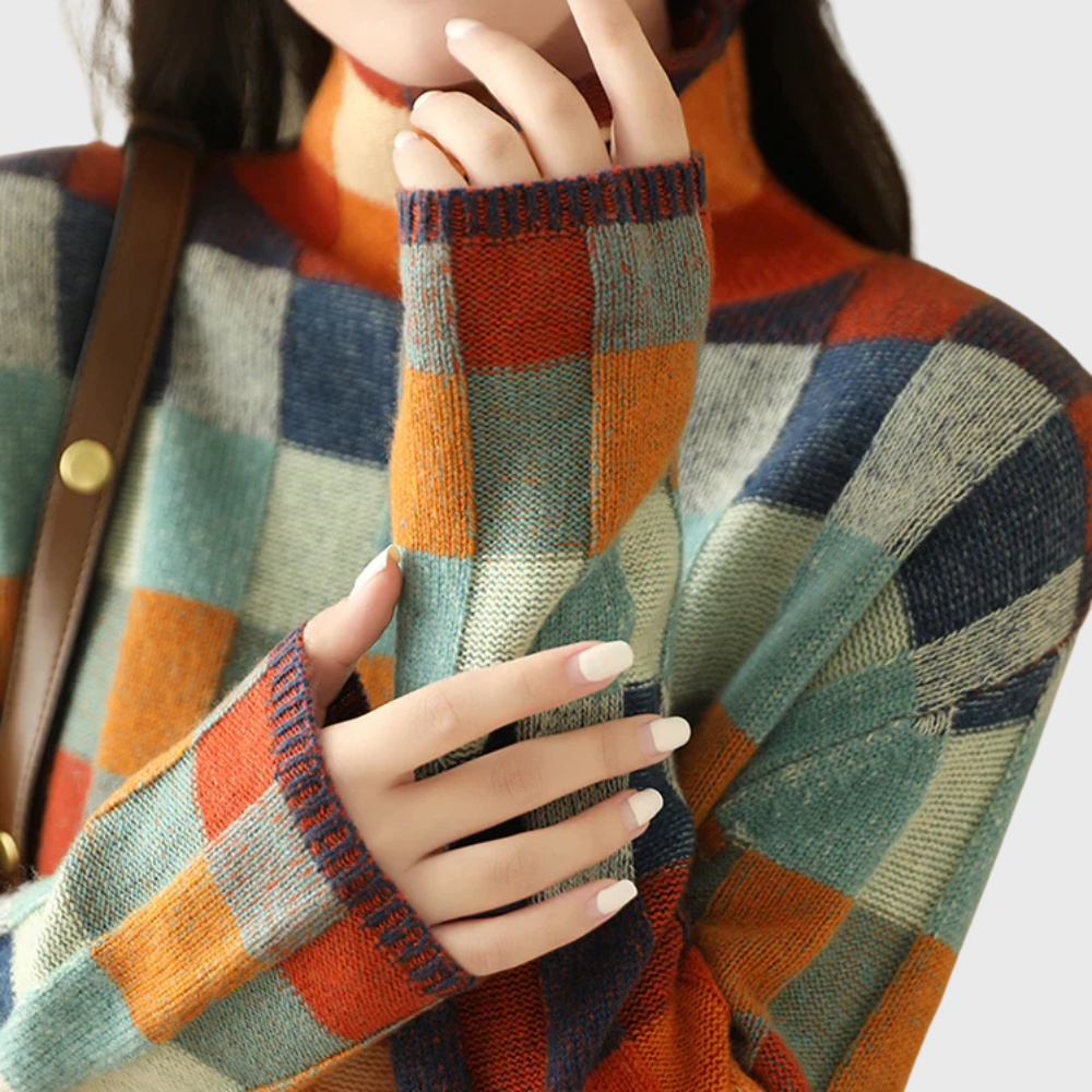 Women's Graceful Crew Neck Jumper with Color-Block Pattern