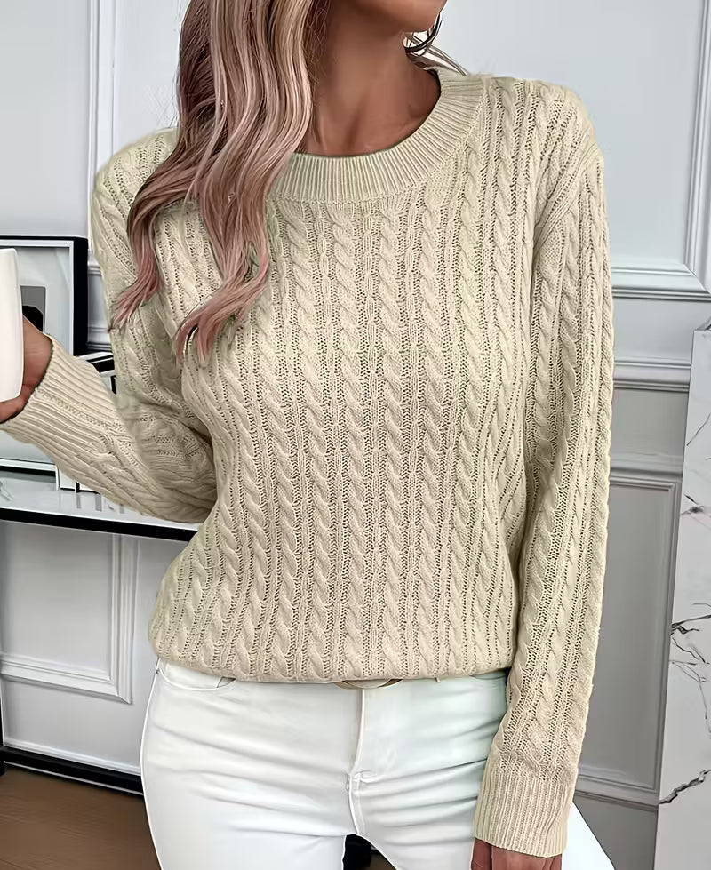Women's Relaxed Cable Knit Crew Neck Jumper
