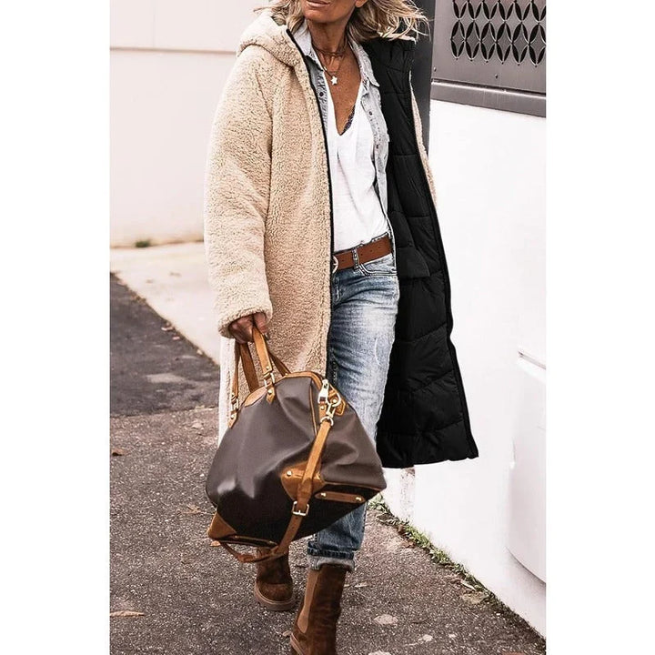 Women's Cosy Hooded Quilted Down Puffer Jacket with Teddy Fleece