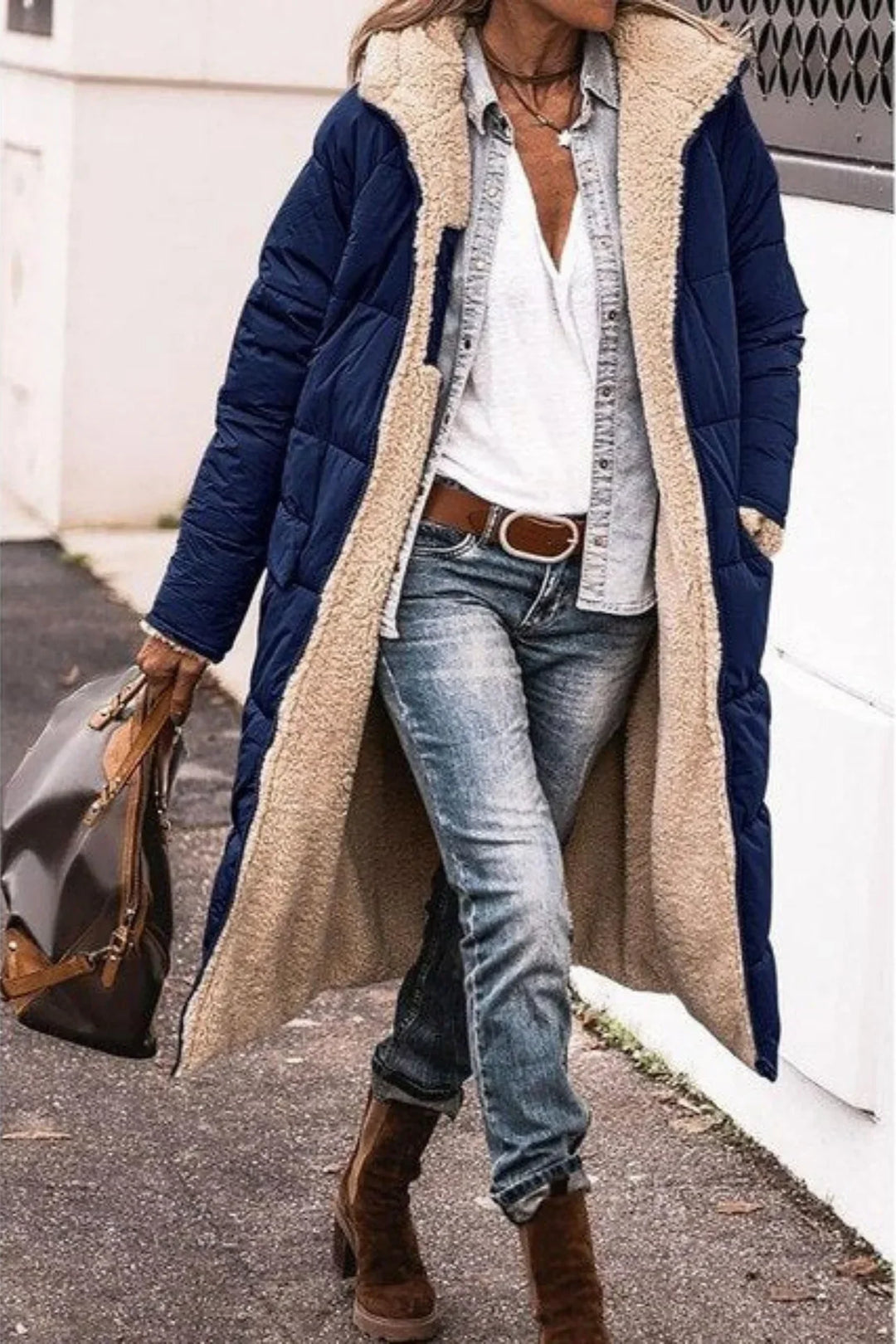 Women's Cosy Hooded Quilted Down Puffer Jacket with Teddy Fleece