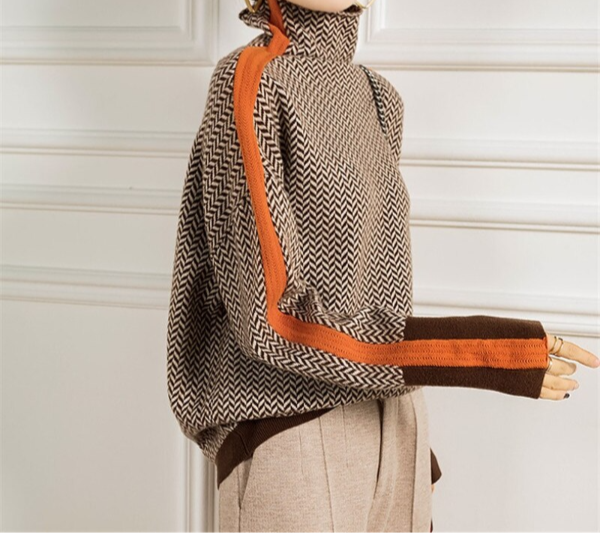 Women's Chic Turtleneck Patterned Knit Jumper