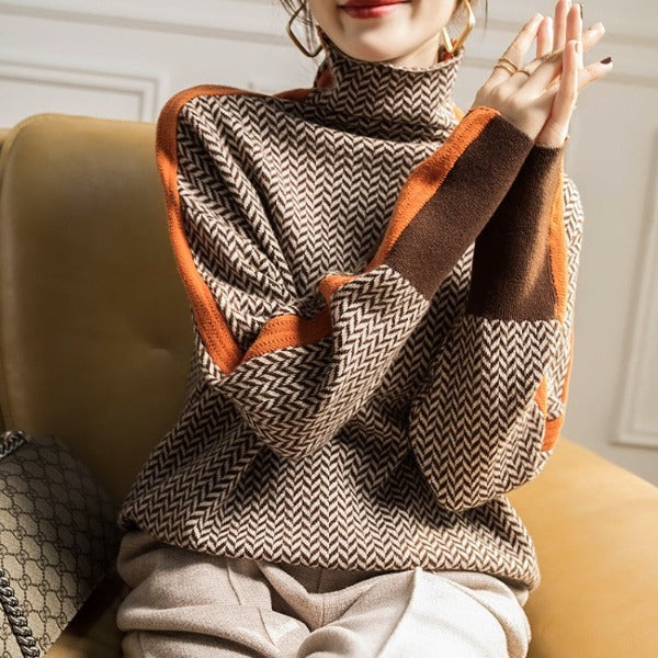 Women's Chic Turtleneck Patterned Knit Jumper