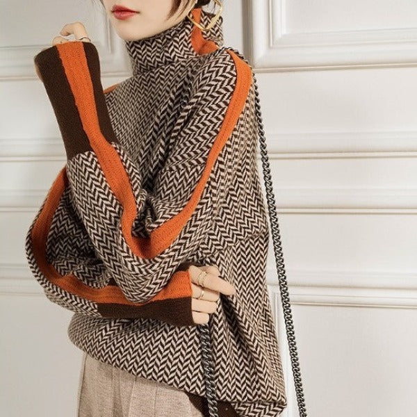 Women's Chic Turtleneck Patterned Knit Jumper