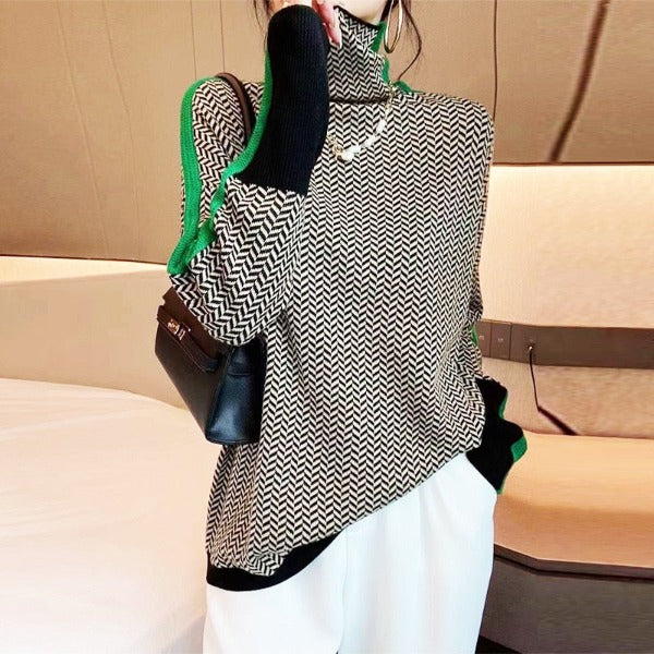 Women's Chic Turtleneck Patterned Knit Jumper